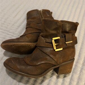 Donald J. Pliner Diem Buckle Western Couture  distressed Leather Boots Zip 6.5